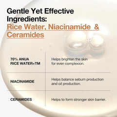 ANUA Rice 70 Glow Milky Toner, for Glass-like Skin and Whitening, Rice Water, Niacinamide, Ceramides, Panthenol, Non-Comodogenic, Fungal Acne Safe, 250ml/8.45fl.oz