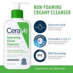 CeraVe Moisturizing Cream & Hydrating Facial Cleanser Skin Care Set, Combo Pack For Dry Skin Relief, Travel Essentials, 1oz Cleanser + 16oz Cream With Pump