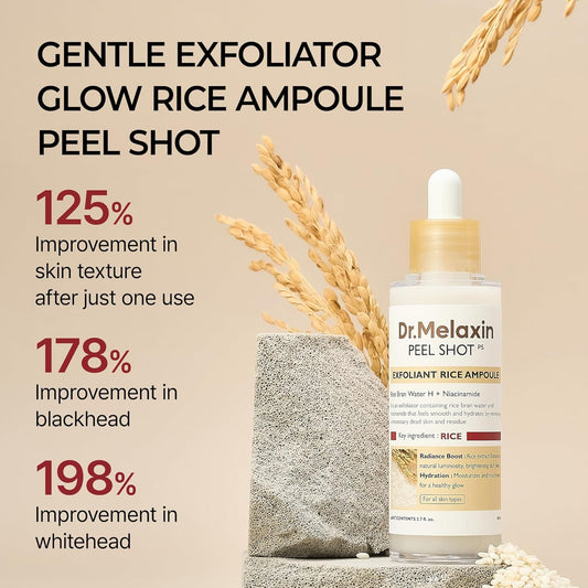 Dr.Melaxin Peel Shot Glow White Rice Peeling Ampoule, Soft Exfoliating Face and Body Scrub Dead Skin Cells Remover for All Skin Types korean skin care 80ml