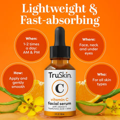 TruSkin Naturals Vitamin C Serum for Face, Topical Facial Serum with Hyaluronic Acid & Vitamin E, 1 oz.