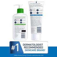 CeraVe Moisturizing Cream & Hydrating Facial Cleanser Skin Care Set, Combo Pack For Dry Skin Relief, Travel Essentials, 1oz Cleanser + 16oz Cream With Pump