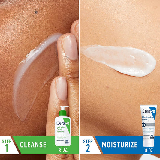 CeraVe Moisturizing Cream & Hydrating Facial Cleanser Skin Care Set, Combo Pack For Dry Skin Relief, Travel Essentials, 1oz Cleanser + 16oz Cream With Pump