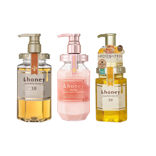 Korean Haircare Bundle – Honey Cosme Shampoo, Melty Moist Repair Treatment Balm & Honey Cosme Hair Oil (3-Piece Set)