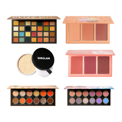 SHEGLAM Makeup Bundle – Blush Trios, Glitz Wiz Eyeshadow Palette, Baked Glow Setting Powder, Stay Juicy, Bloom Palette (6-Piece Set)