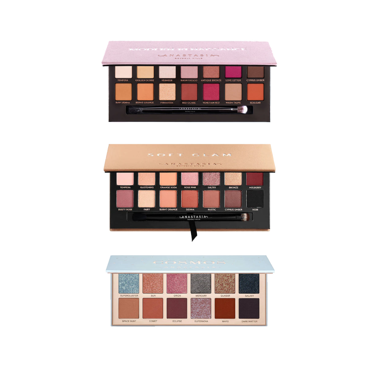 Anastasia Eyeshadow Bundle – Soft Glam Palette + Beverly Hills Palette + Cosmos Palette