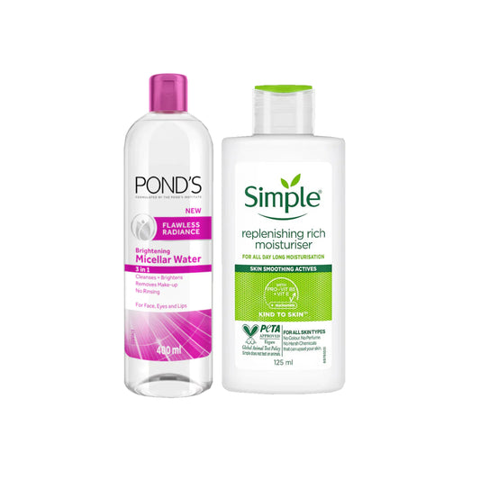 Simple Micellar Cleansing Water + Pond's Flawless Radiance Brightening 3-in-1 Micellar Water